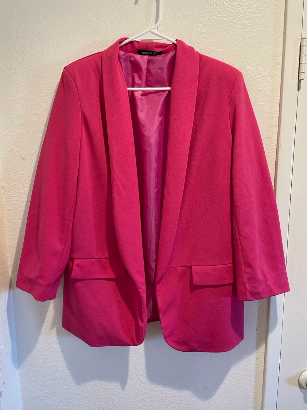 🔥 Boohoo Made in Italy Hot Pink Shawl Collar Blazer Jacket US 10 M